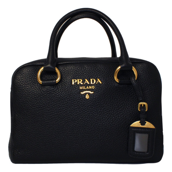 Prada Vitello Phenix Black Leather Web Stripe Crossbody Satchel - Picture 2 of 7